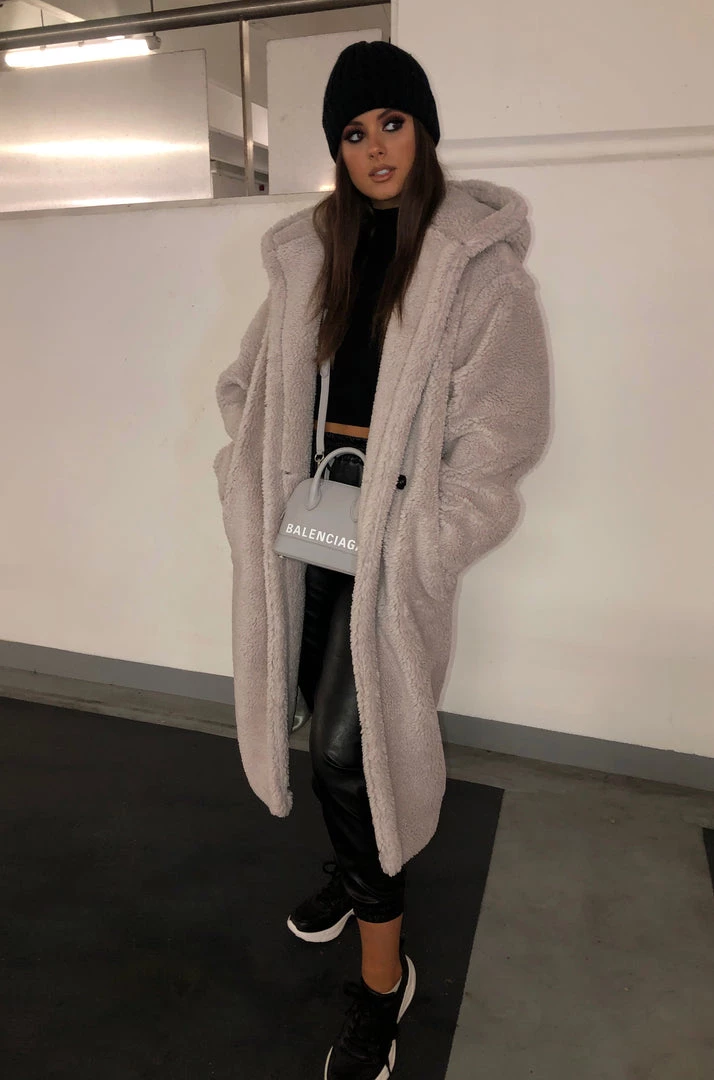 Sorelleuk Luxury Oversized Hooded Teddy Coat - Ice Grey 2 Sorelleuk Luxury Oversized Hooded Teddy Coat - Ice Grey