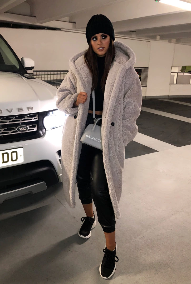 Sorelleuk Luxury Oversized Hooded Teddy Coat - Ice Grey 1 Sorelleuk Luxury Oversized Hooded Teddy Coat - Ice Grey