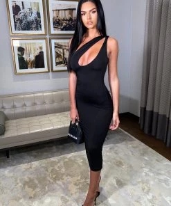 Sorelleuk New Arrivals Monica Midi Dress - Black