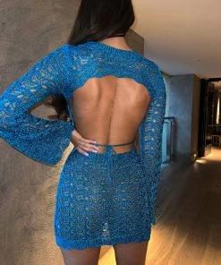 Sorelleuk Khloe Metallic Dress - Blue New Arrivals