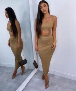 Sorelle Kimberley Ribbed Two Piece - Tan
