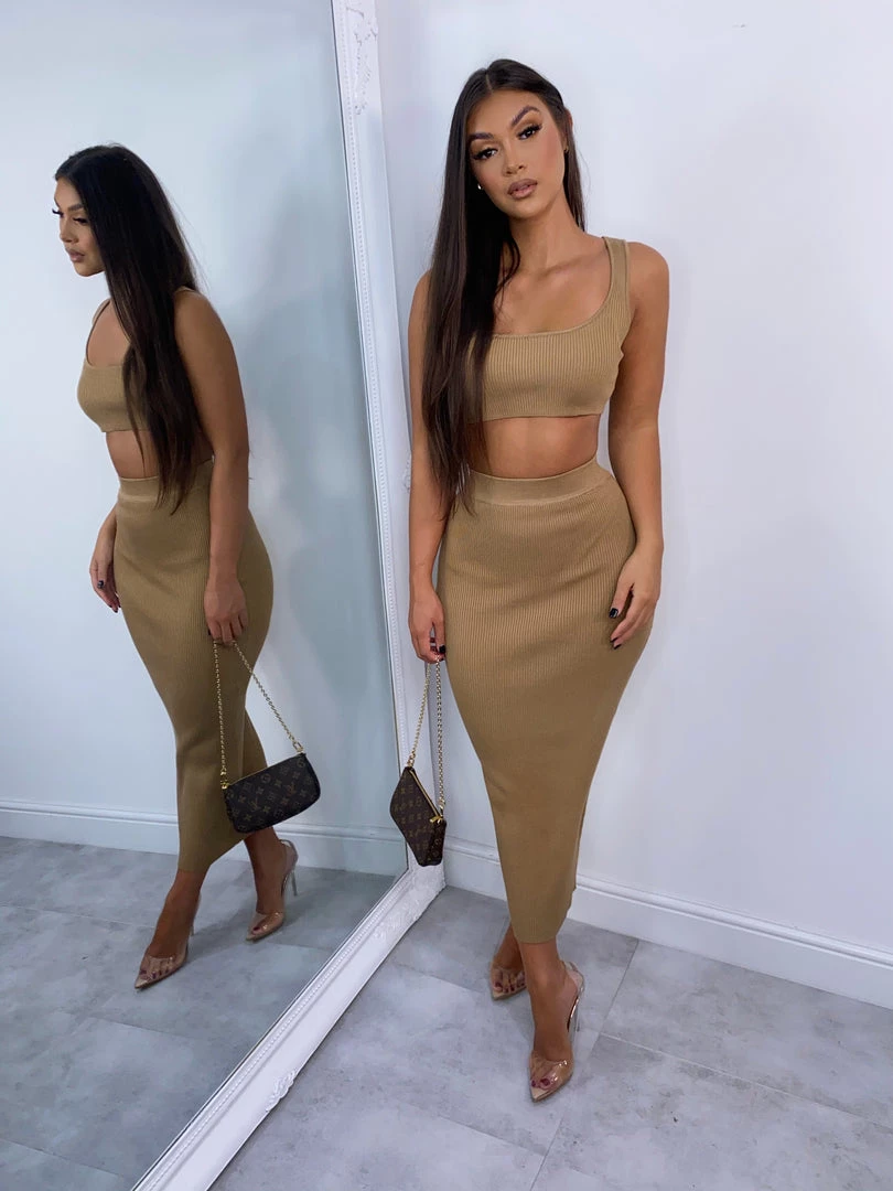 Sorelle Kimberley Ribbed Two Piece - Tan 2 Sorelle Kimberley Ribbed Two Piece - Tan