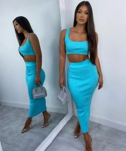 Sorelle Kimberley Ribbed Two Piece - Turquoise Blue New Arrivals