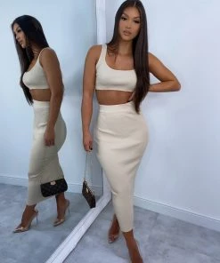 Sorelle Kimberley Ribbed Two Piece - Beige