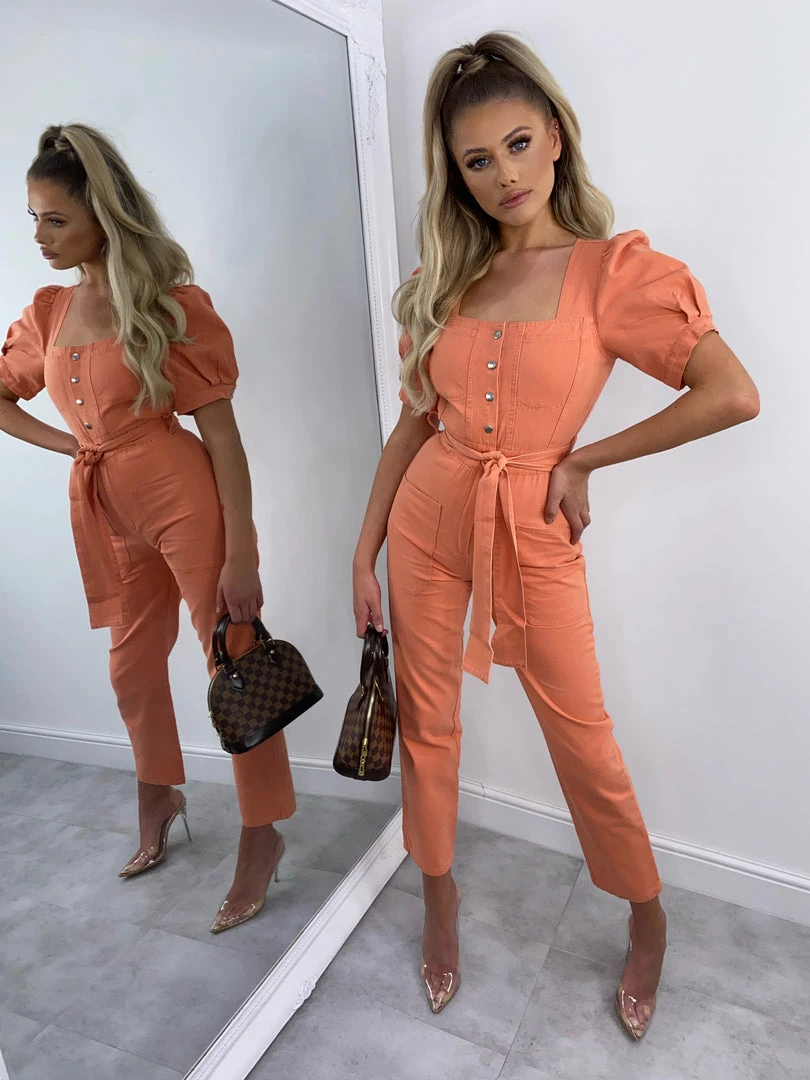 Sorelleuk Learna Puff Sleeve Jumpsuit - Peach New Arrivals 1 Sorelleuk Learna Puff Sleeve Jumpsuit - Peach New Arrivals