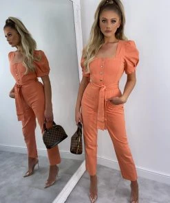 Sorelleuk Learna Puff Sleeve Jumpsuit - Peach New Arrivals 4 Sorelleuk Learna Puff Sleeve Jumpsuit - Peach New Arrivals
