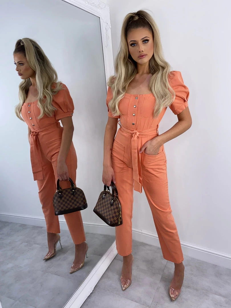 Sorelleuk Learna Puff Sleeve Jumpsuit - Peach New Arrivals 3 Sorelleuk Learna Puff Sleeve Jumpsuit - Peach New Arrivals