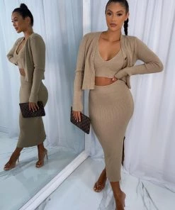 Sorelleuk New Arrivals Lissy Ribbed 3 Piece - Tan