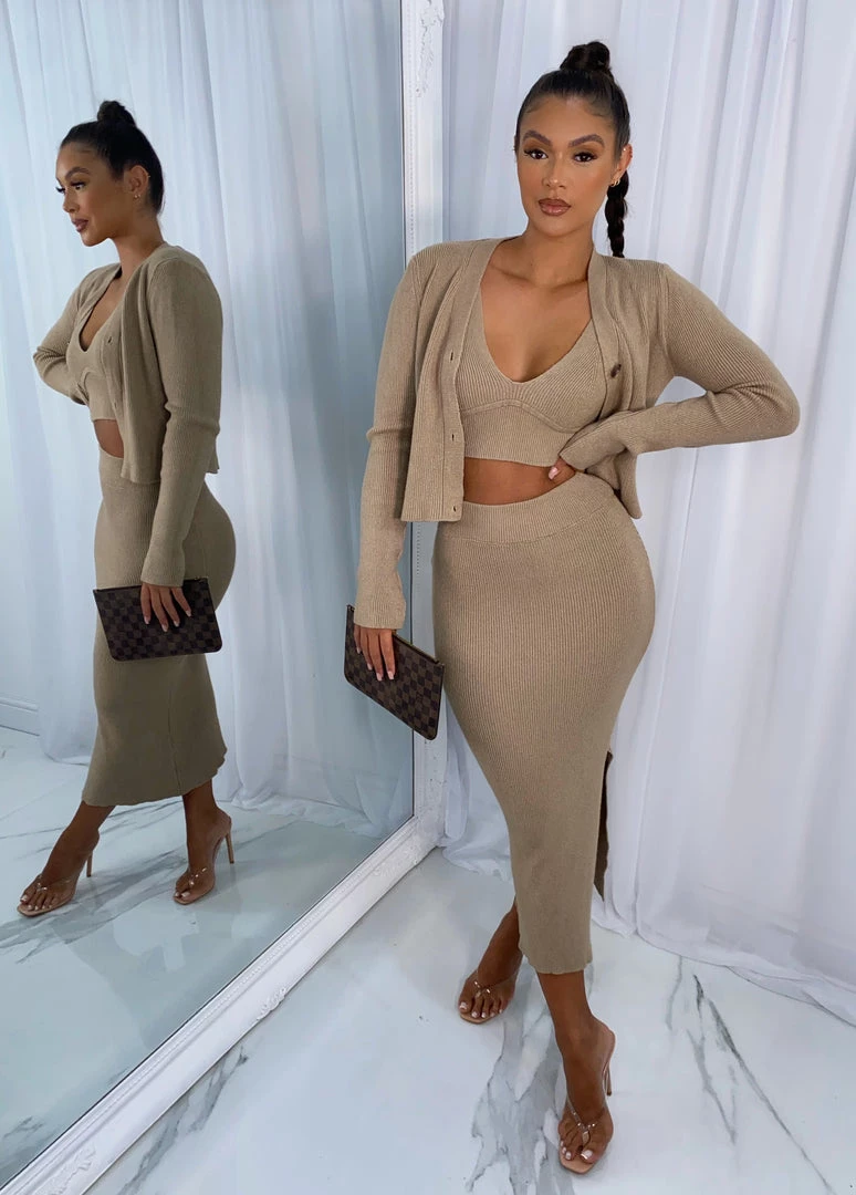 Sorelleuk New Arrivals Lissy Ribbed 3 Piece - Tan 1 Sorelleuk New Arrivals Lissy Ribbed 3 Piece - Tan