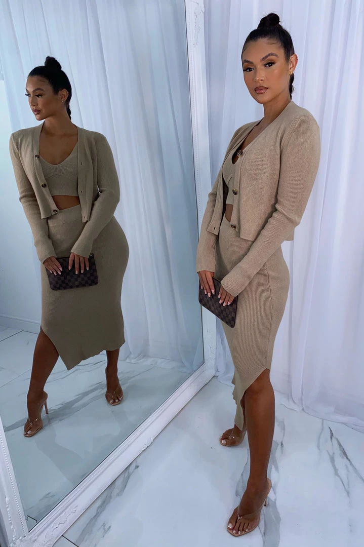 Sorelleuk New Arrivals Lissy Ribbed 3 Piece - Tan 2 Sorelleuk New Arrivals Lissy Ribbed 3 Piece - Tan