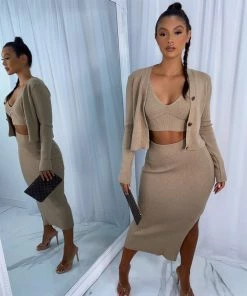 Sorelleuk New Arrivals Lissy Ribbed 3 Piece - Tan 6 Sorelleuk New Arrivals Lissy Ribbed 3 Piece - Tan