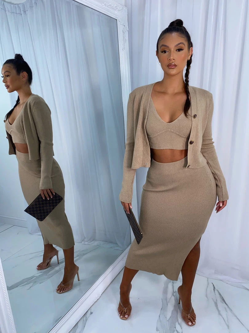 Sorelleuk New Arrivals Lissy Ribbed 3 Piece - Tan 3 Sorelleuk New Arrivals Lissy Ribbed 3 Piece - Tan