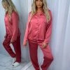 Sorelleuk New Arrivals Flissy Long Silk Pyjamas - Dark Pink