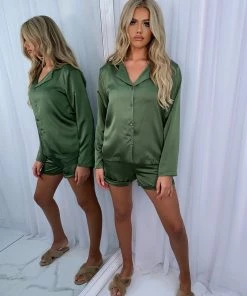 Sorelleuk Alex Short Silk Pyjamas - Khaki