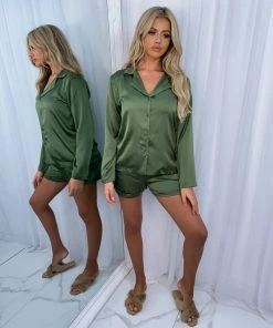 Sorelleuk Alex Short Silk Pyjamas - Khaki