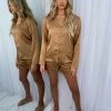 Sorelleuk New Arrivals Alex Short Silk Pyjamas - Bronze
