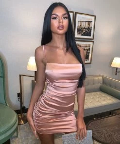 Sorelleuk Delaney Ruched Mini Dress - Peach New Arrivals