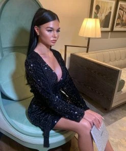 Sorelleuk Clothing Leilani Premium Sequin Velvet Blazer Dress - Black