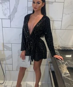 Sorelleuk Clothing Leilani Premium Sequin Velvet Blazer Dress - Black