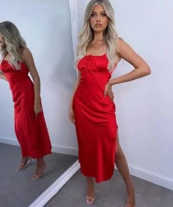 Sorelleuk Gigi Satin Dress - Red New Arrivals