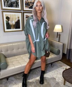 Sorelleuk LOVE Shirt Dress - Khaki New Arrivals