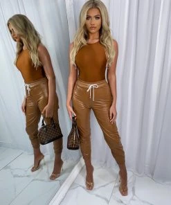 Sorelleuk Kenni Faux Leather Cargo Trousers - Tan (SALE) New Arrivals 7 Sorelleuk Kenni Faux Leather Cargo Trousers - Tan (SALE) New Arrivals