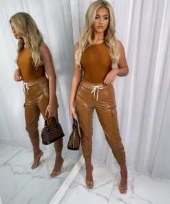 Sorelleuk Kenni Faux Leather Cargo Trousers - Tan (SALE) New Arrivals 6 Sorelleuk Kenni Faux Leather Cargo Trousers - Tan (SALE) New Arrivals