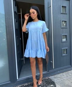 Sorelleuk New Arrivals Olah Tiered Frill Sleeve Dress - Blue