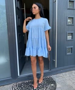 Sorelleuk New Arrivals Olah Tiered Frill Sleeve Dress - Blue