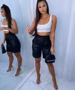 Sorelleuk Terri Faux Leather Shorts - Black