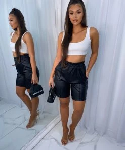 Sorelleuk Terri Faux Leather Shorts - Black