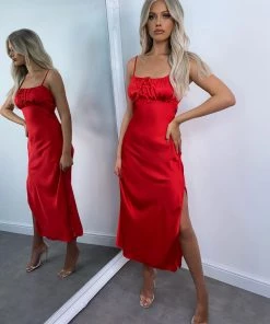 Sorelleuk Gigi Satin Dress - Red New Arrivals