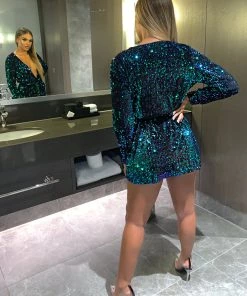 Sorelleuk Leilani Premium Sequin Velvet Blazer Dress - Green 7 Sorelleuk Leilani Premium Sequin Velvet Blazer Dress - Green