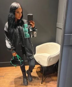 Sorelleuk New Arrivals Varsity Baseball Jacket - Black