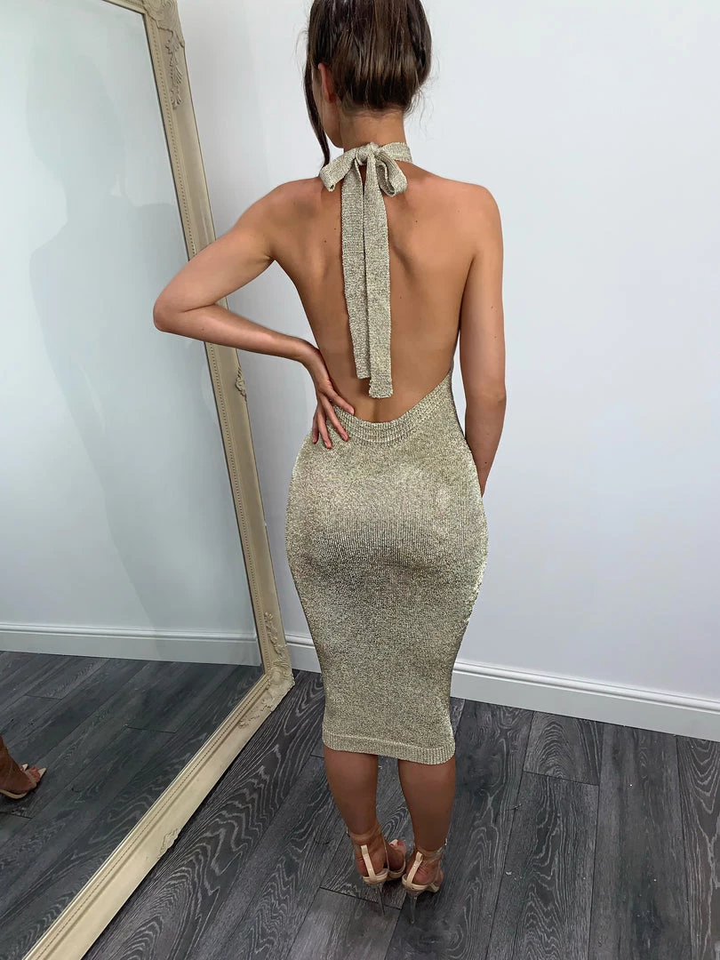 Sorelleuk New Arrivals Arna Metallic Dress- Gold 2 Sorelleuk New Arrivals Arna Metallic Dress- Gold