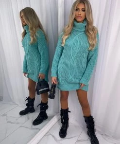 Sorelleuk New Arrivals Natalie Cable Knit Jumper - Teal (SALE)
