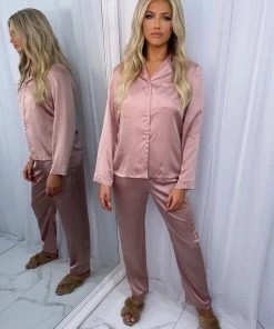 Sorelleuk Flissy Long Silk Pyjamas - Blush