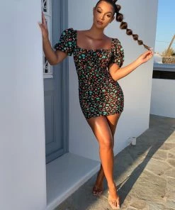 Sorelleuk Remy Floral Ruched Dress - Green (SALE) New Arrivals