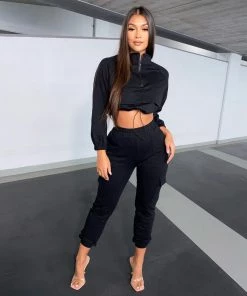 Sorelleuk Myles Cropped Tracksuit Set - Black New Arrivals