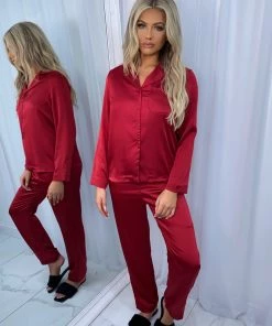 Sorelleuk Flissy Long Silk Pyjamas - Wine