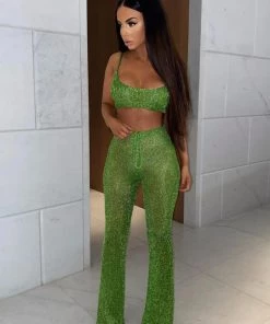 Sorelle Kylie Metallic Two Piece - Emerald