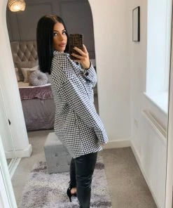 Sorelleuk New Arrivals Shauna Houndstooth Shacket - Black