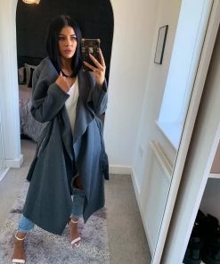 Sorelleuk Waterfall Duster Belted Long Coat - Dark Grey (SALE) New Arrivals