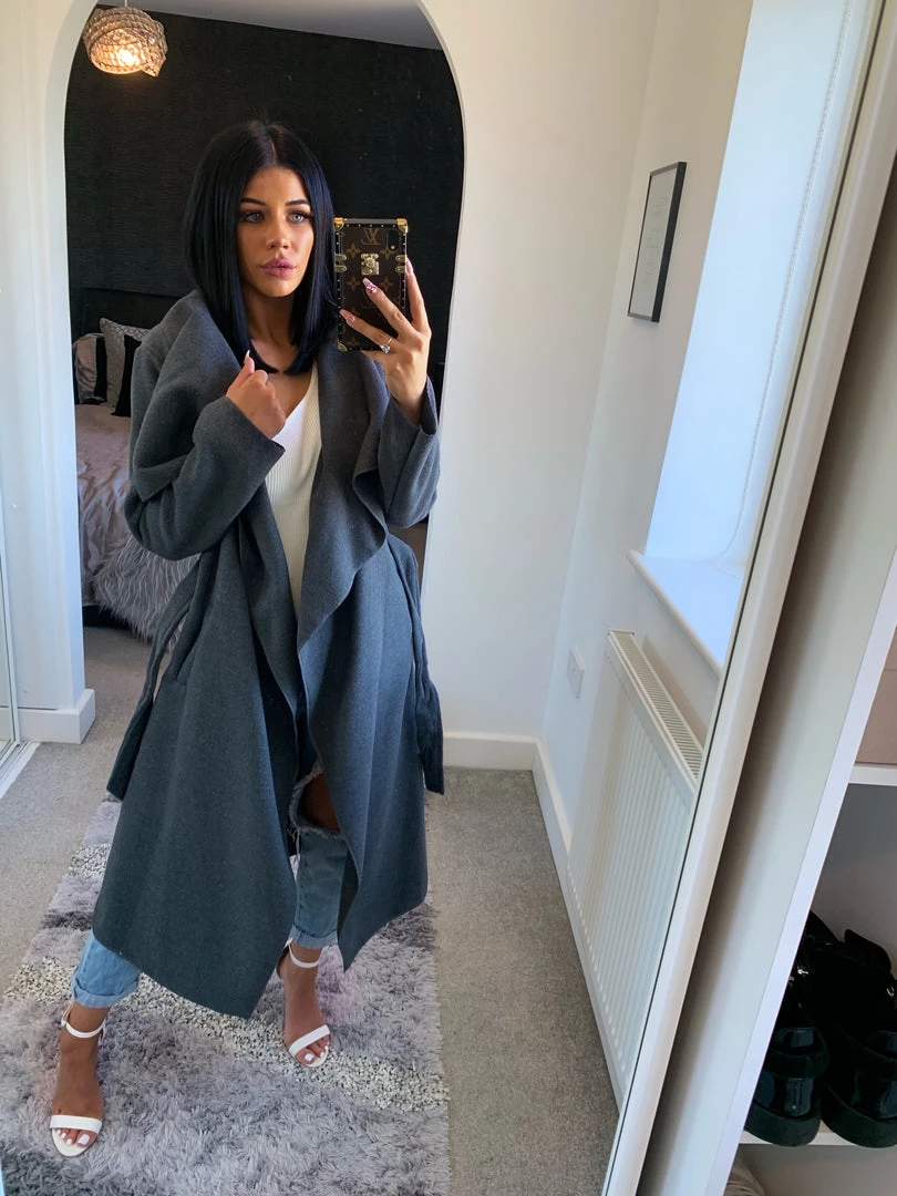 Sorelleuk Waterfall Duster Belted Long Coat - Dark Grey (SALE) New Arrivals 2 Sorelleuk Waterfall Duster Belted Long Coat - Dark Grey (SALE) New Arrivals