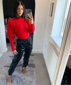 Sorelleuk New Arrivals Valerie Knitted Puffed Sleeve Top - Red