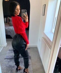 Sorelleuk New Arrivals Valerie Knitted Puffed Sleeve Top - Red