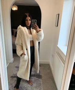 Sorelleuk Clothing Luxury Oversized Hooded Teddy Coat - Cream