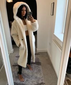 Sorelleuk Clothing Luxury Oversized Hooded Teddy Coat - Cream