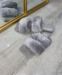 Sorelleuk New Arrivals Issy Fluffy Double Strap Slippers - Grey(SALE) 6 Sorelleuk New Arrivals Issy Fluffy Double Strap Slippers - Grey(SALE)