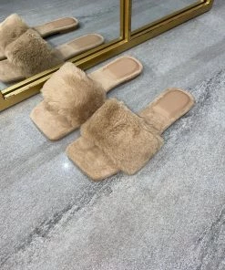 Sorelleuk New Arrivals Arya Fluffy Strap Slippers - Nude(SALE)